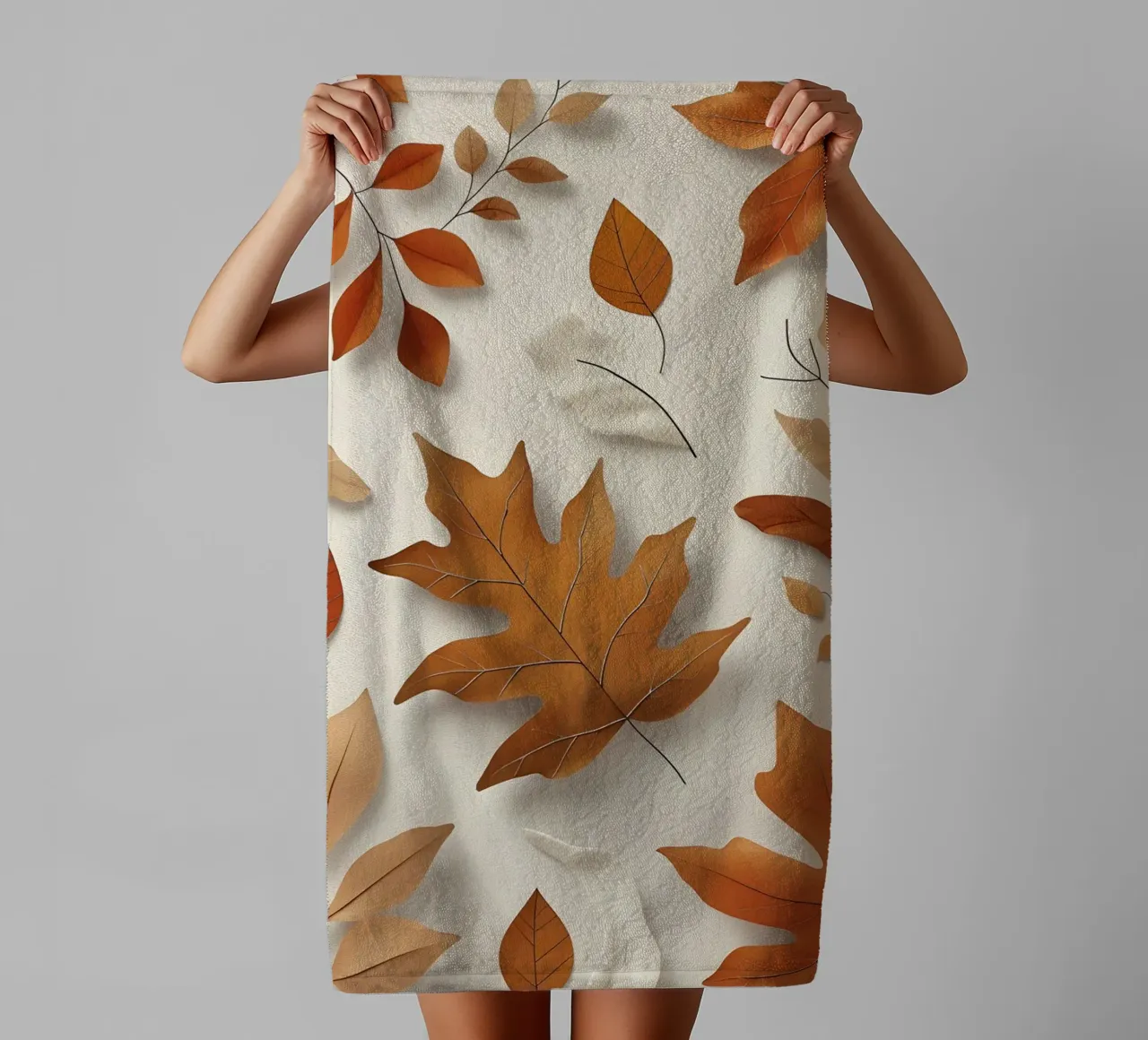 Abstract autumn leaf arrangement towel by Botanical Gallery