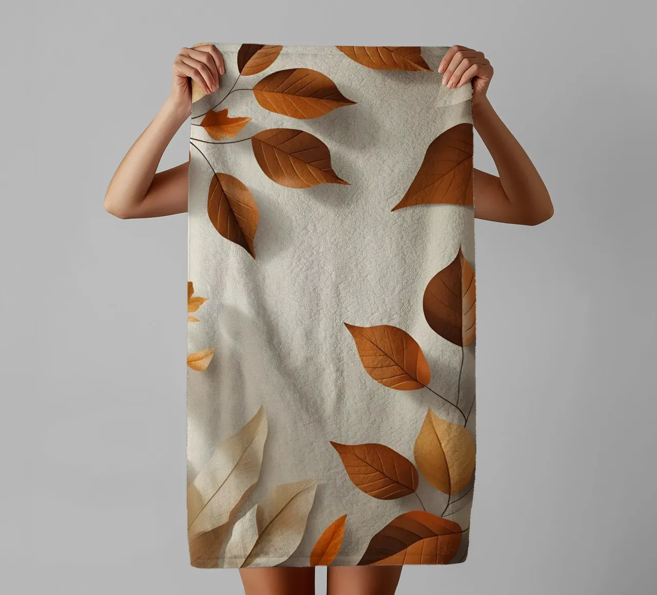 Abstract autumn leaf arrangement towel by Botanical Gallery