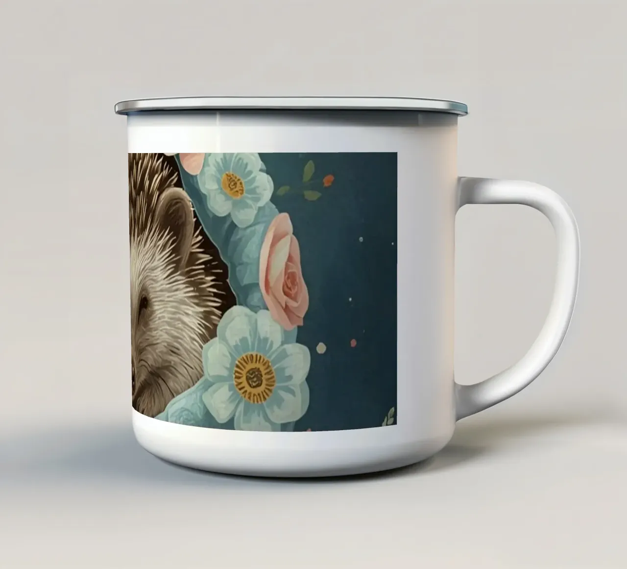 Schattig egeltje in bloemig eikader onder maan emaille mok van DesignDoodle