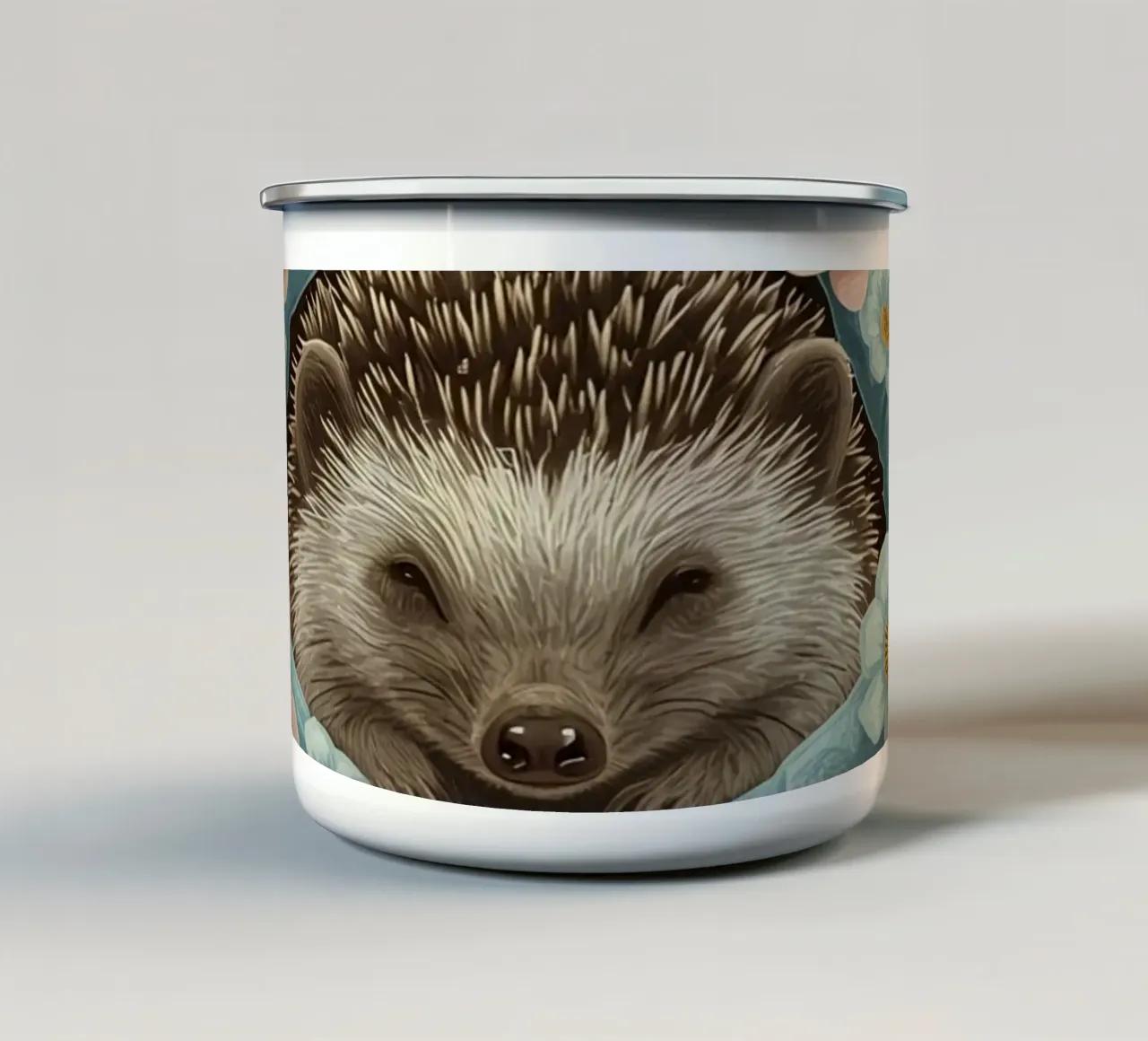 Schattig egeltje in bloemig eikader onder maan emaille mok van DesignDoodle