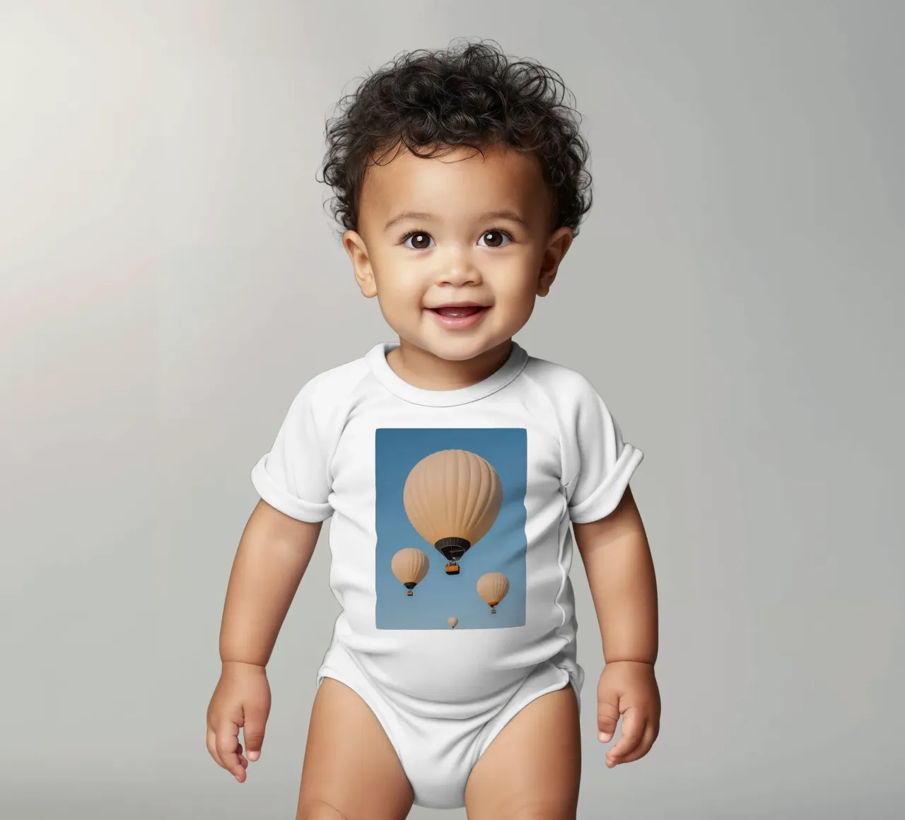 Mongolfiere in un cielo blu body neonato maniche corte da DesignDoodle