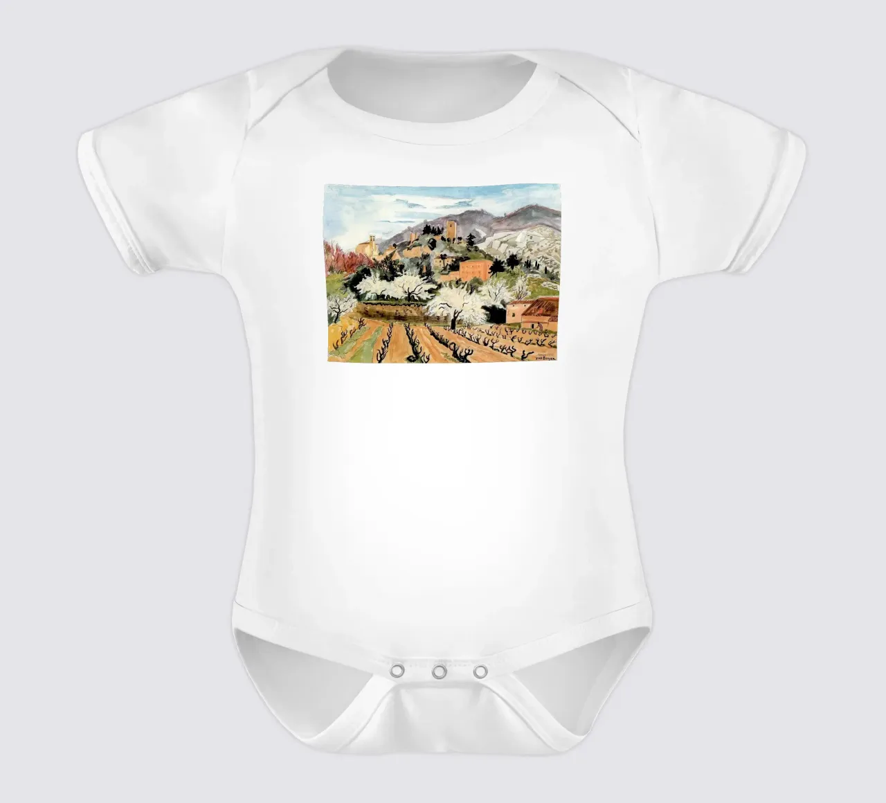 Spring in Oppede short-sleeve baby romper by Peteriespinoza Studio