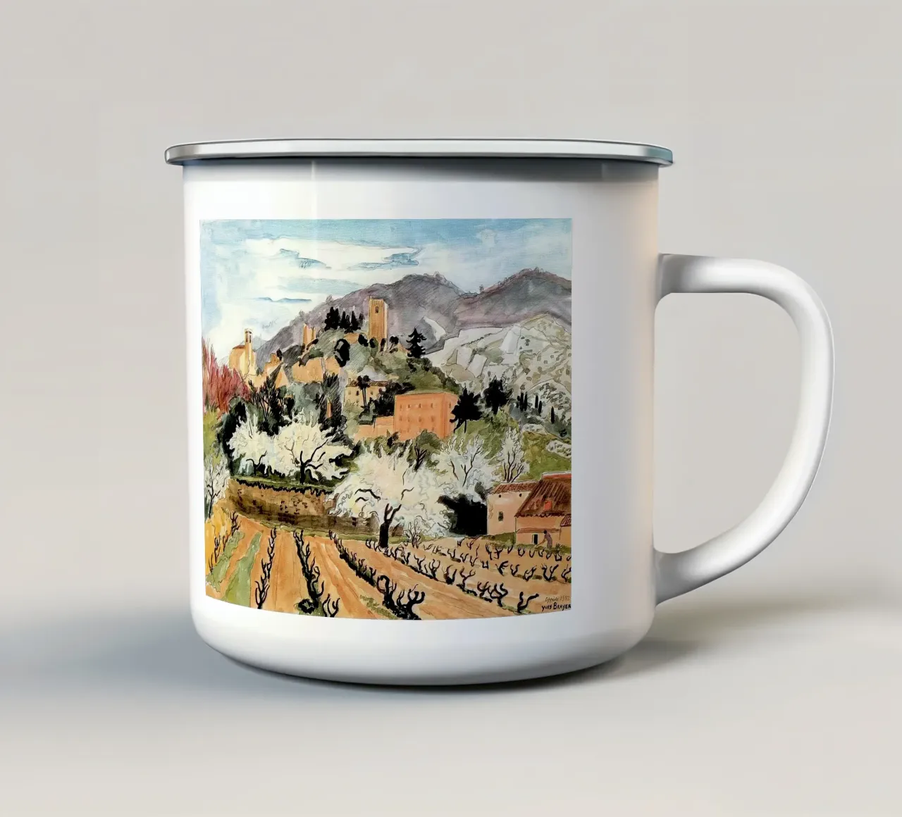 Primavera a Oppede tazza in smalto da Peteriespinoza Studio