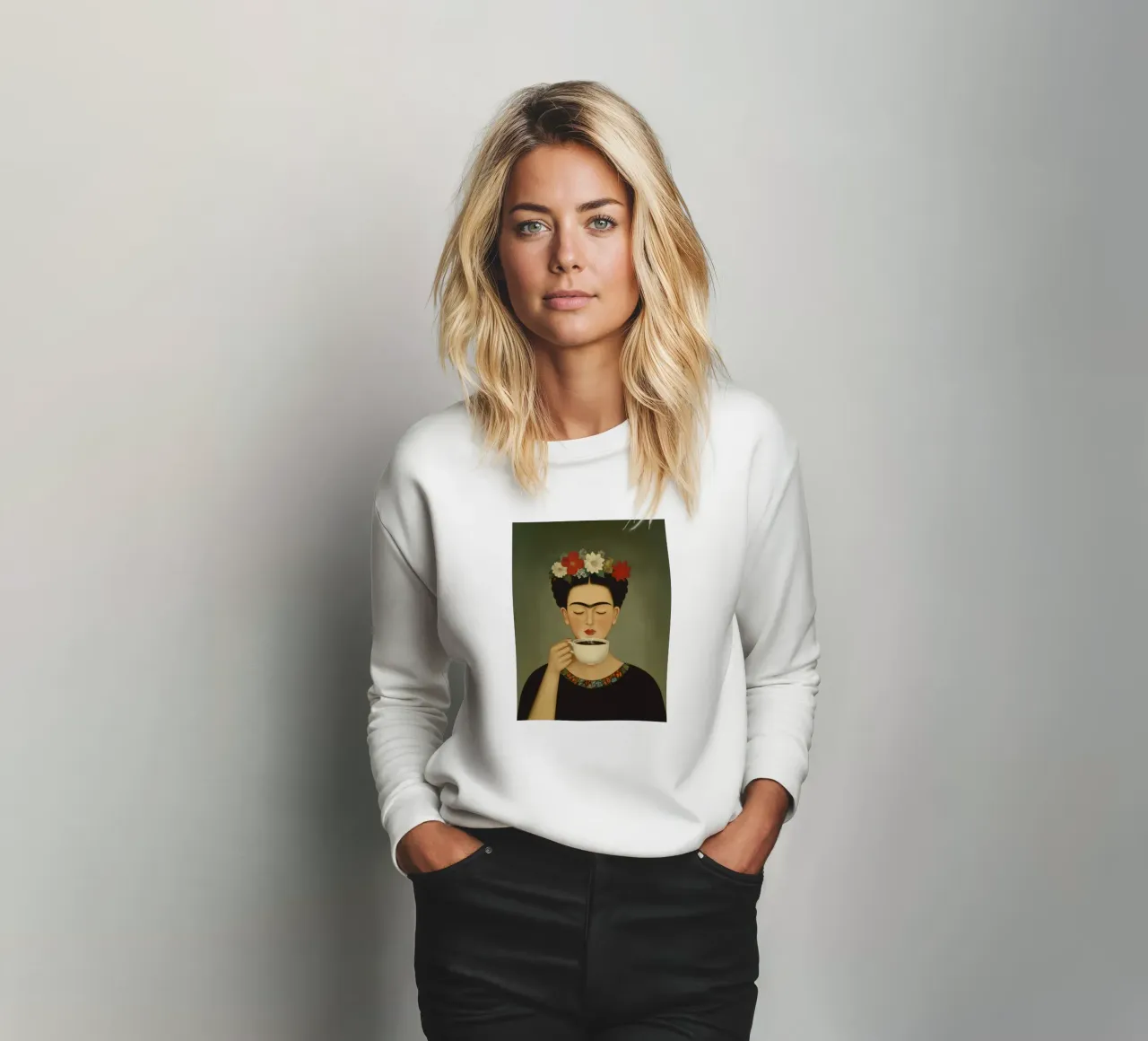 Ritratto al caffè Frida Kahlo felpa da Carinaprint
