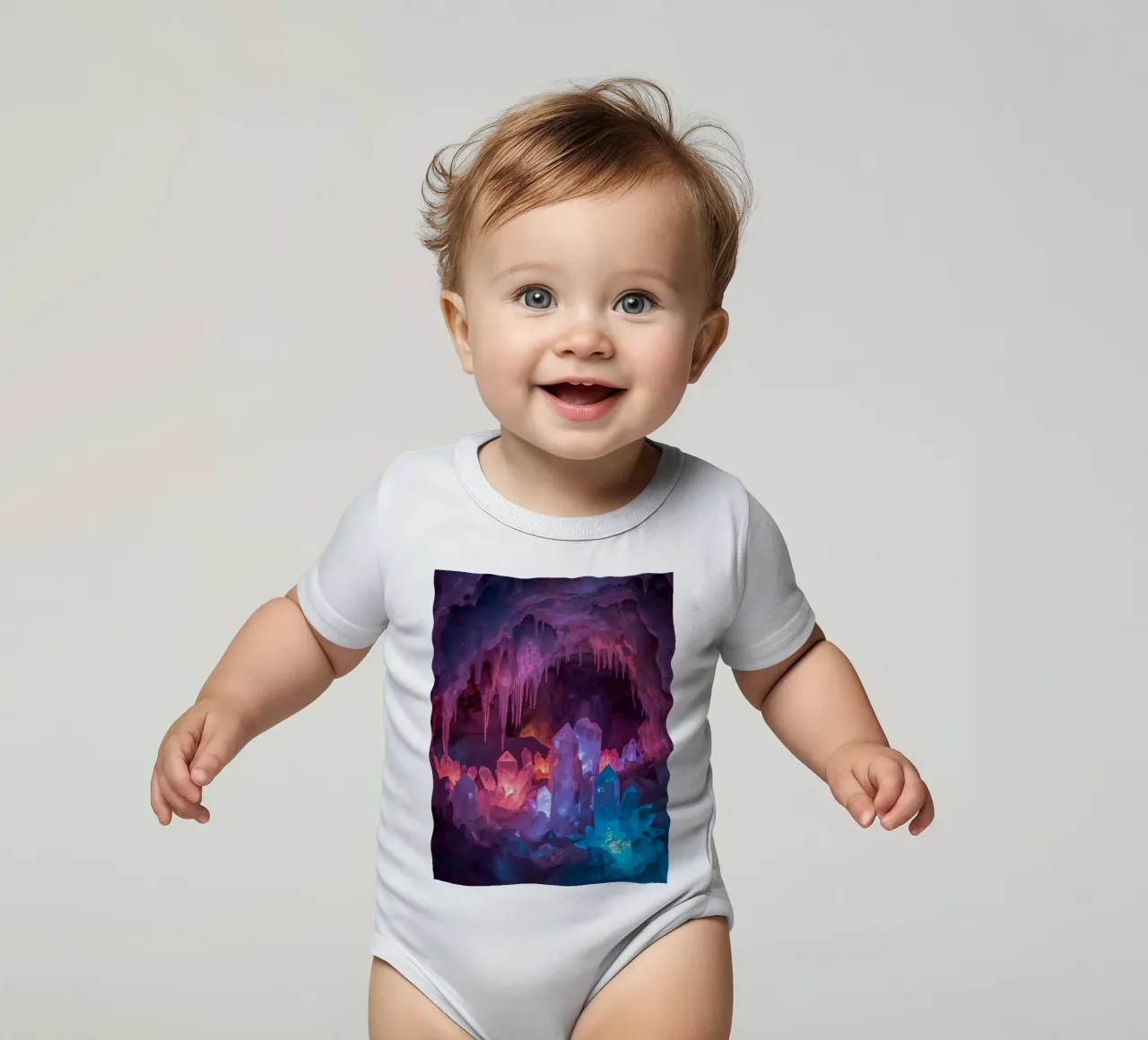 Illuminated Ice Cave with Crystal Formations short-sleeve baby romper by DesignDoodle