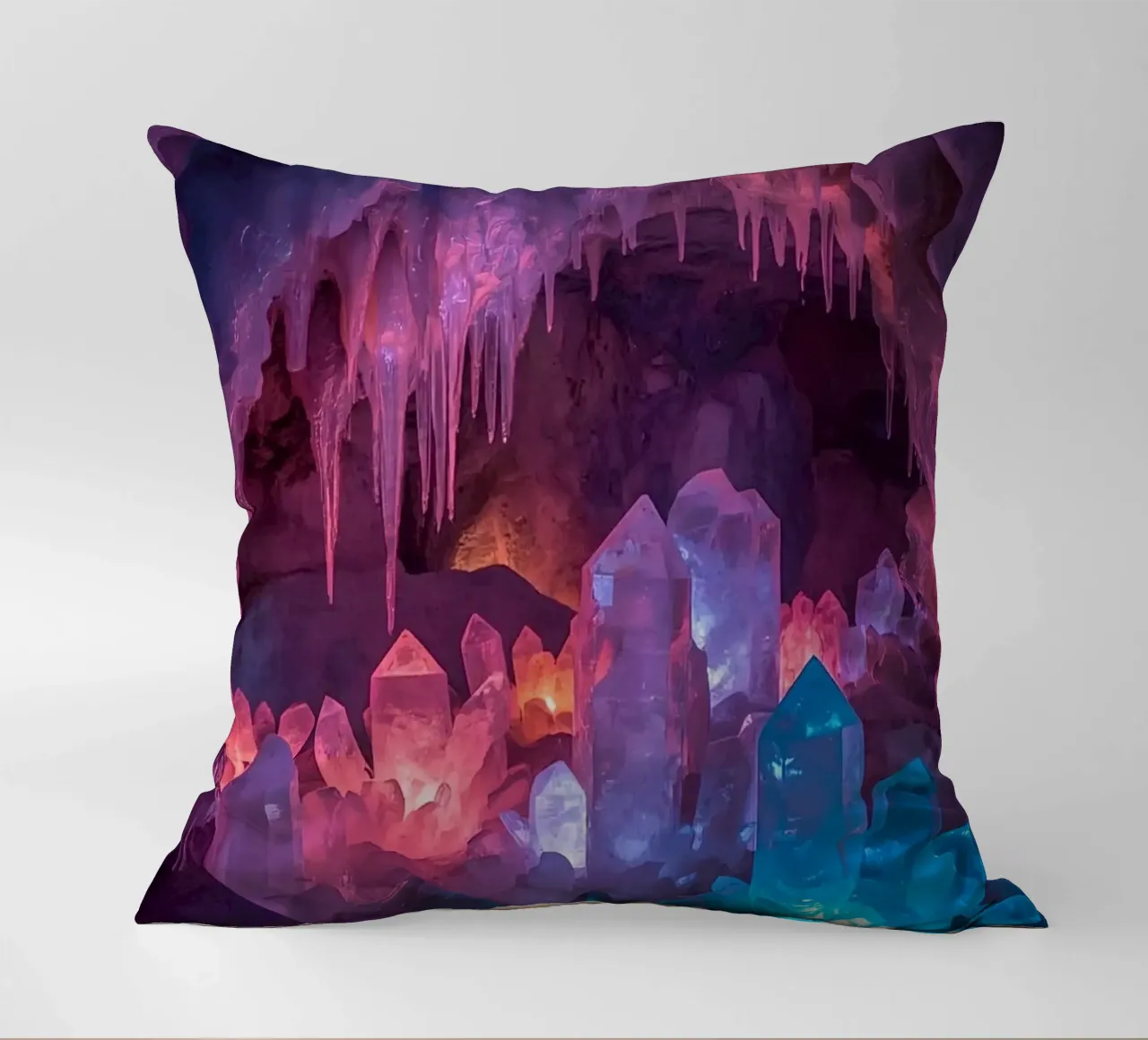 Grotta di ghiaccio illuminata con formazioni di cristallo cuscino da DesignDoodle