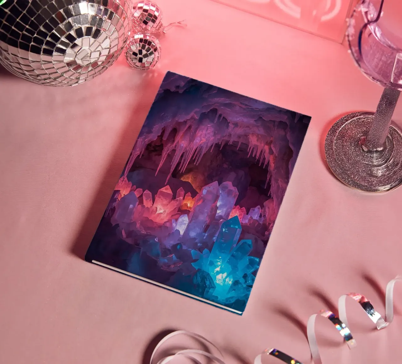 Illuminated Ice Cave with Crystal Formations notebook by DesignDoodle