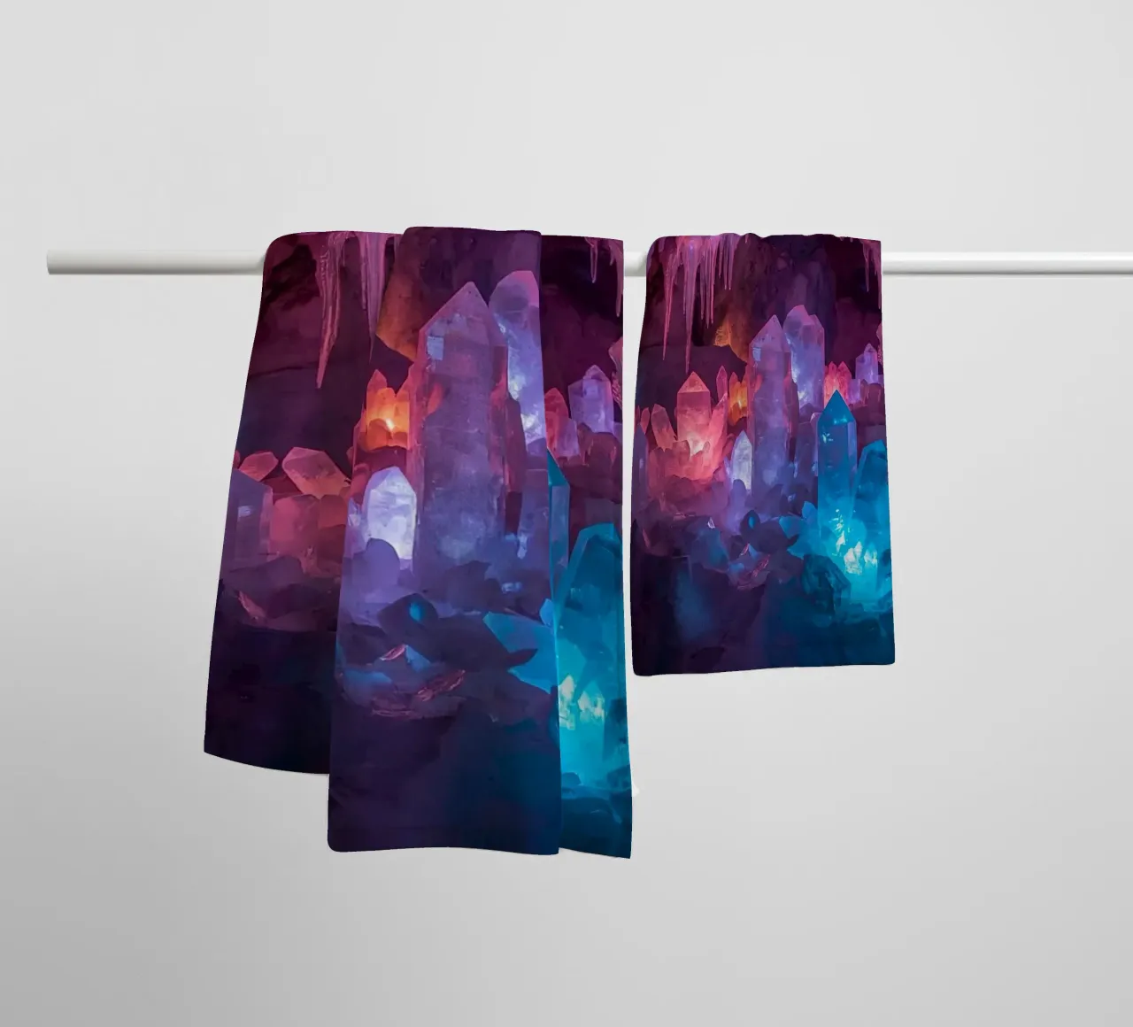 Illuminated Ice Cave with Crystal Formations towel by DesignDoodle