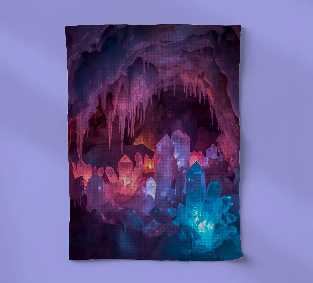 Grotta di ghiaccio illuminata con formazioni di cristallo canovaccio da cucina da DesignDoodle