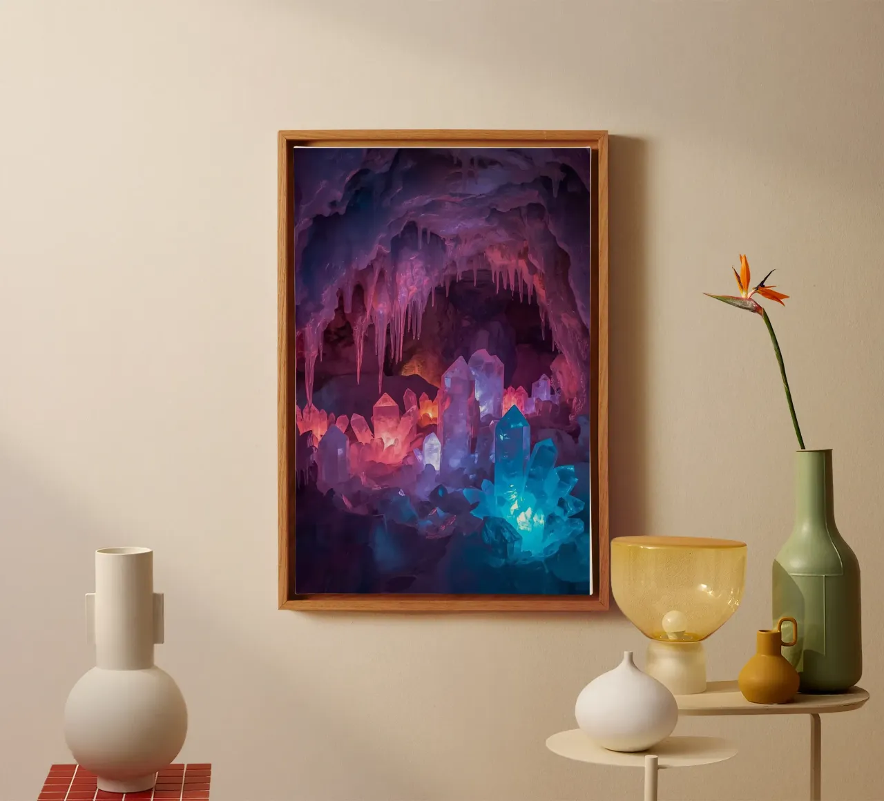 Illuminated Ice Cave with Crystal Formations canvas by DesignDoodle