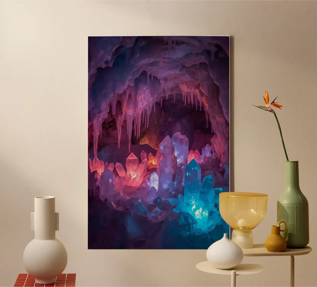 Illuminated Ice Cave with Crystal Formations canvas by DesignDoodle