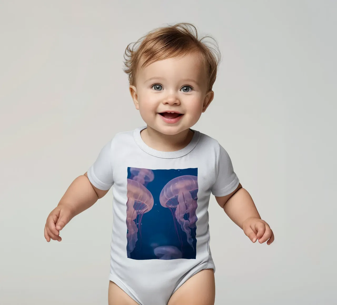 Meduse in acqua blu body neonato maniche corte da DesignDoodle