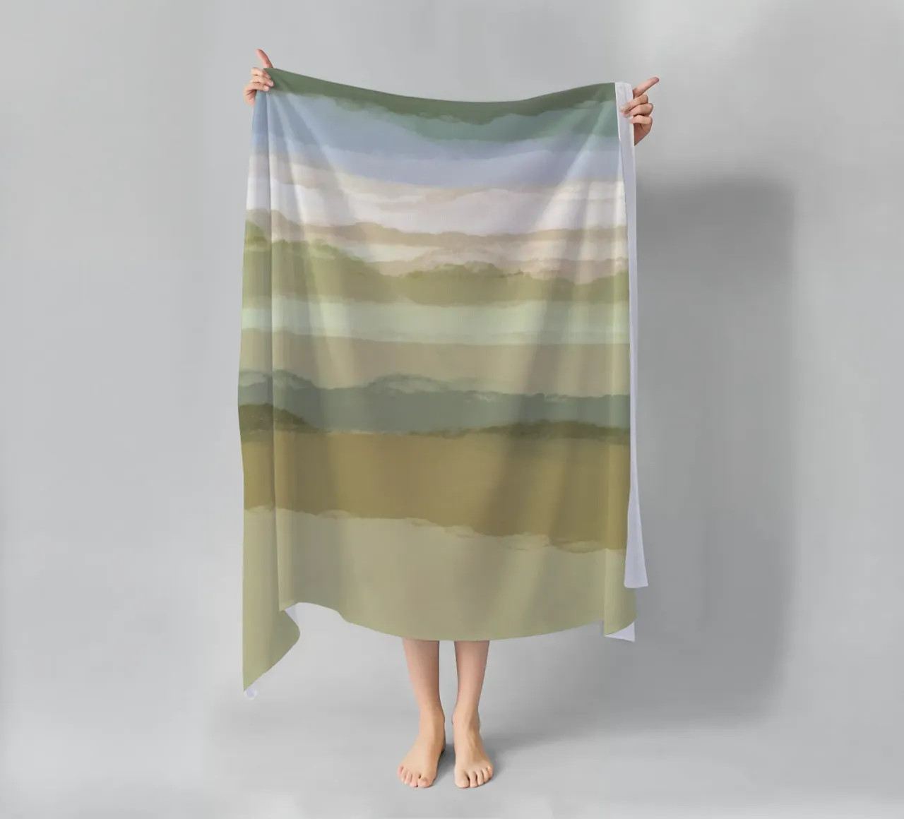 Strips 9 | Minimal Green Landscape Pastel Abstract telo mare da sabidussi