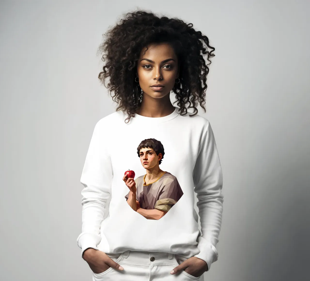 Joven con una manzana Lowpoly sudadera de Low Profile