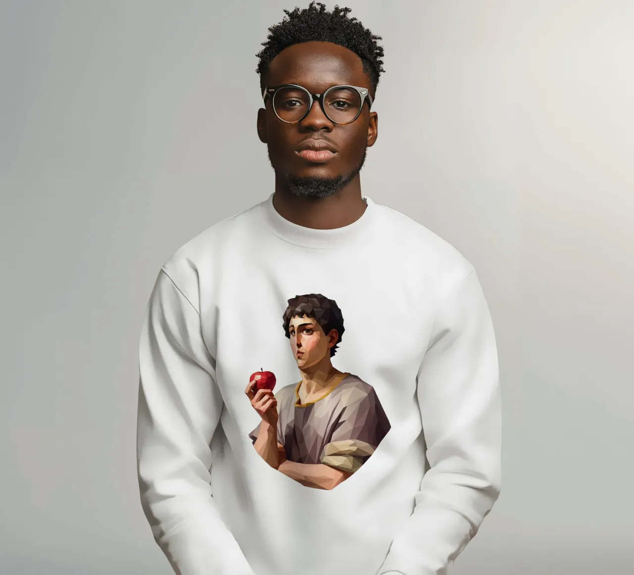 Joven con una manzana Lowpoly sudadera de Low Profile