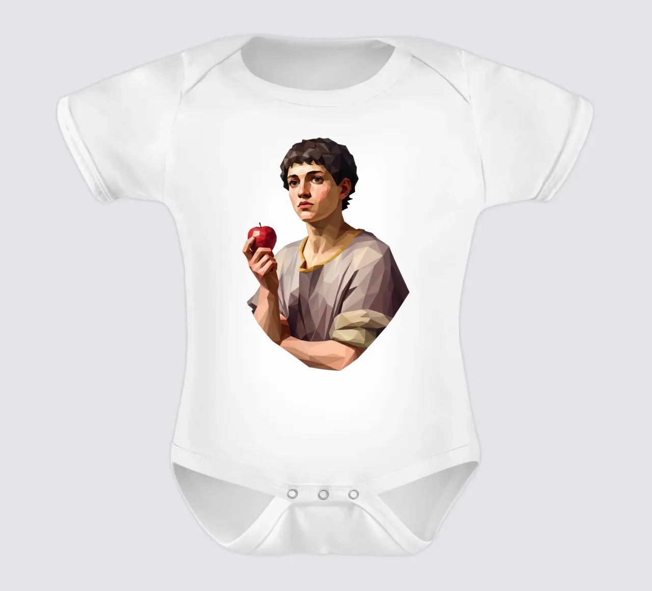 Junger Mann mit einem Apfel Lowpoly Kurzarm Babybody von Low Profile