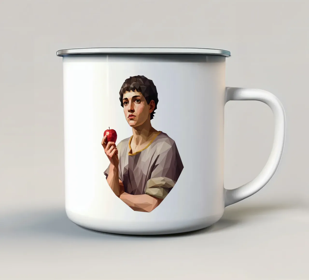 Giovane uomo con una mela Lowpoly tazza in smalto da Low Profile