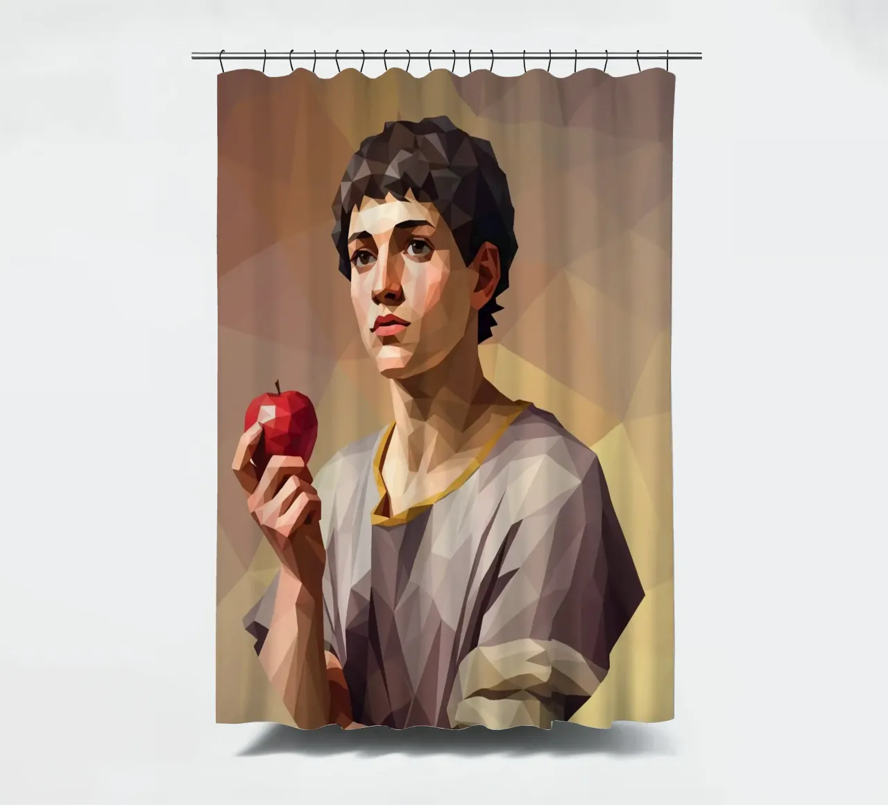 Junger Mann mit einem Apfel Lowpoly Duschvorhang von Low Profile