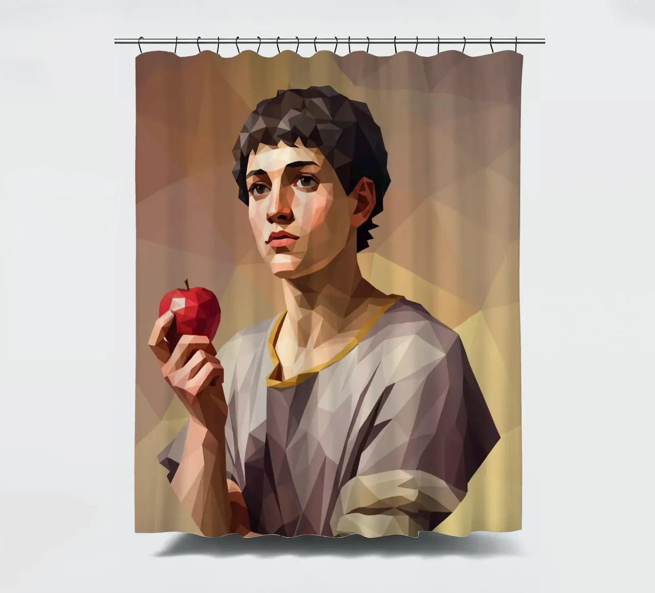 Junger Mann mit einem Apfel Lowpoly Duschvorhang von Low Profile
