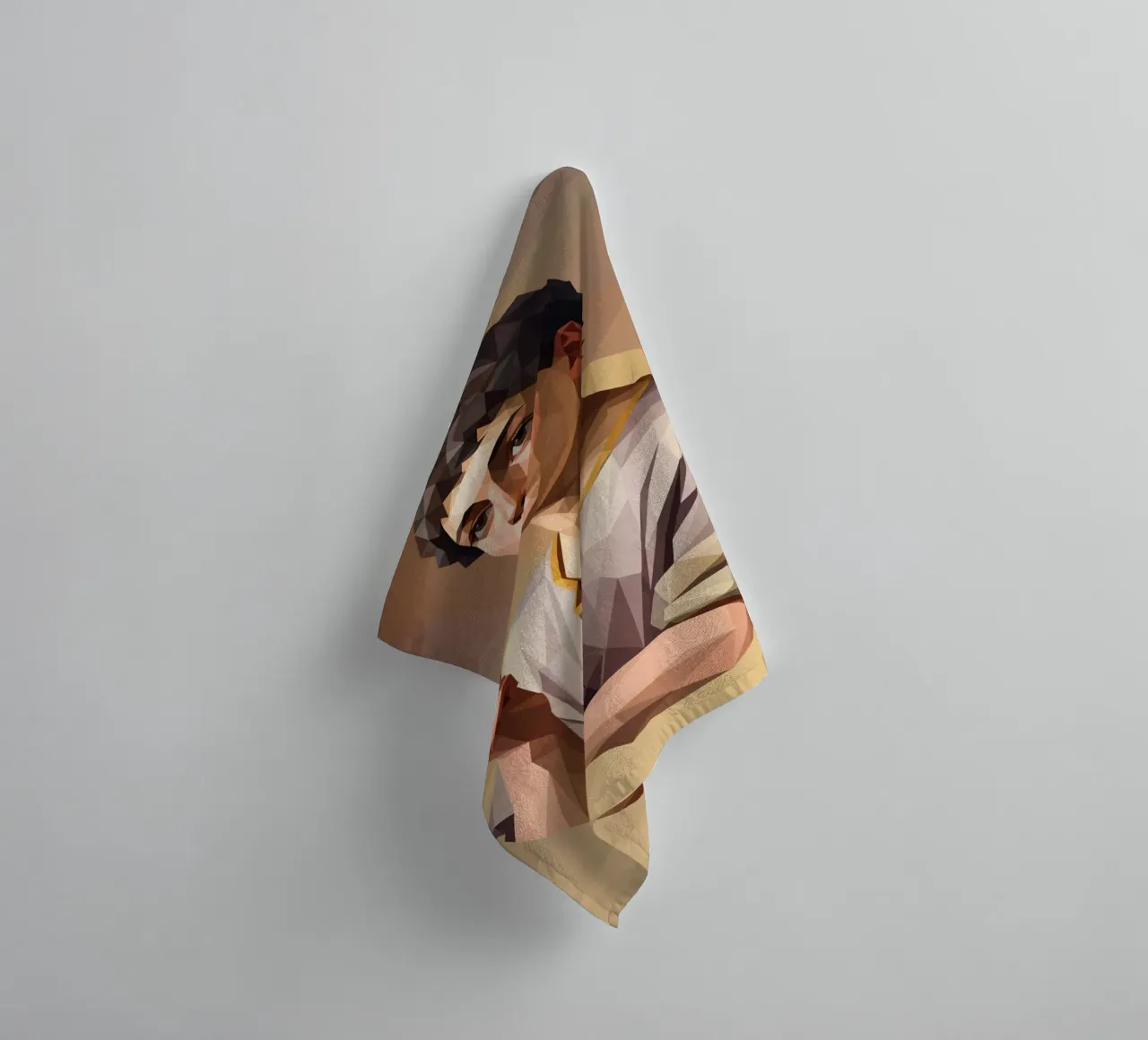 Junger Mann mit einem Apfel Lowpoly Handtuch von Low Profile