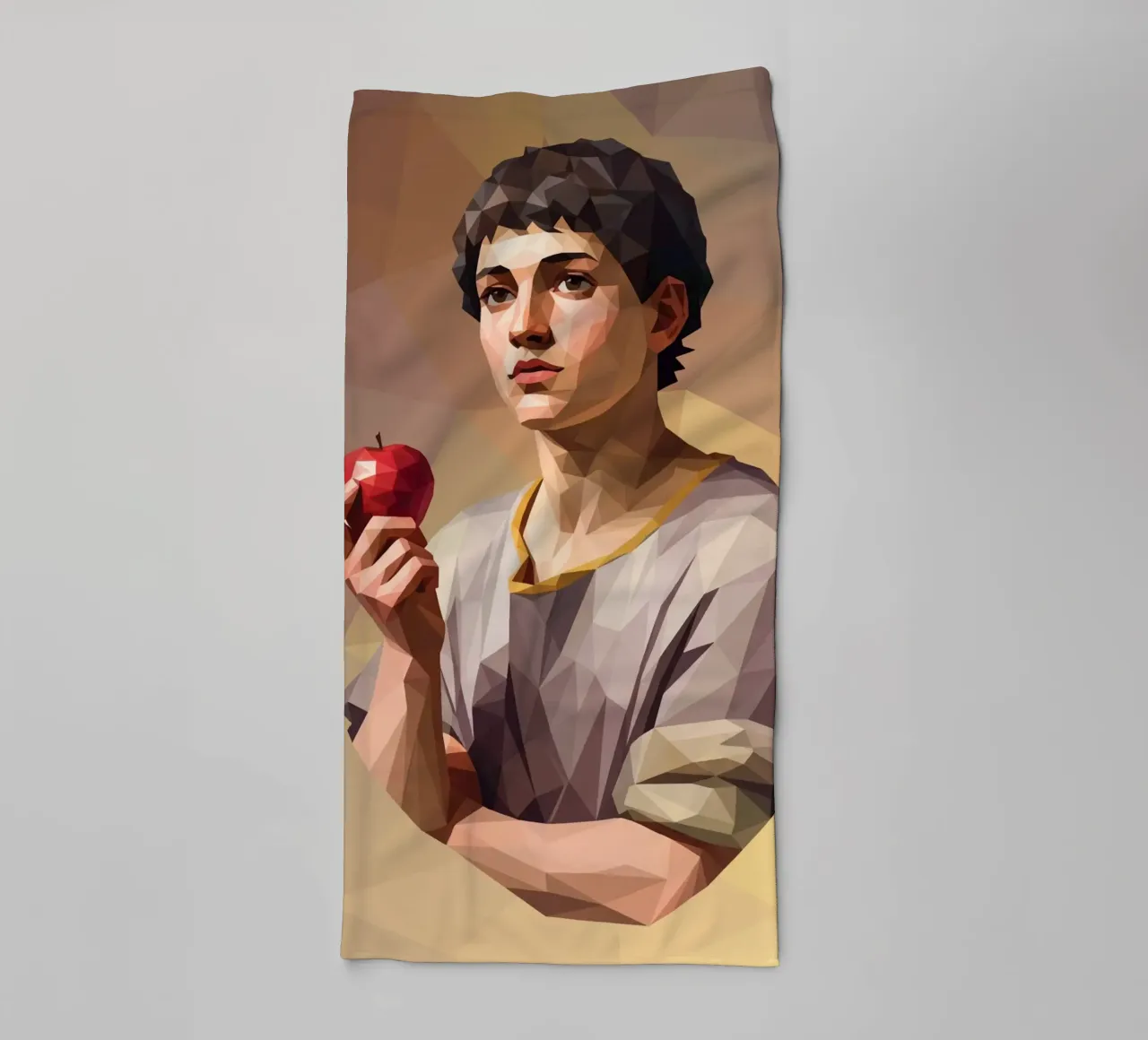 Junger Mann mit einem Apfel Lowpoly Handtuch von Low Profile
