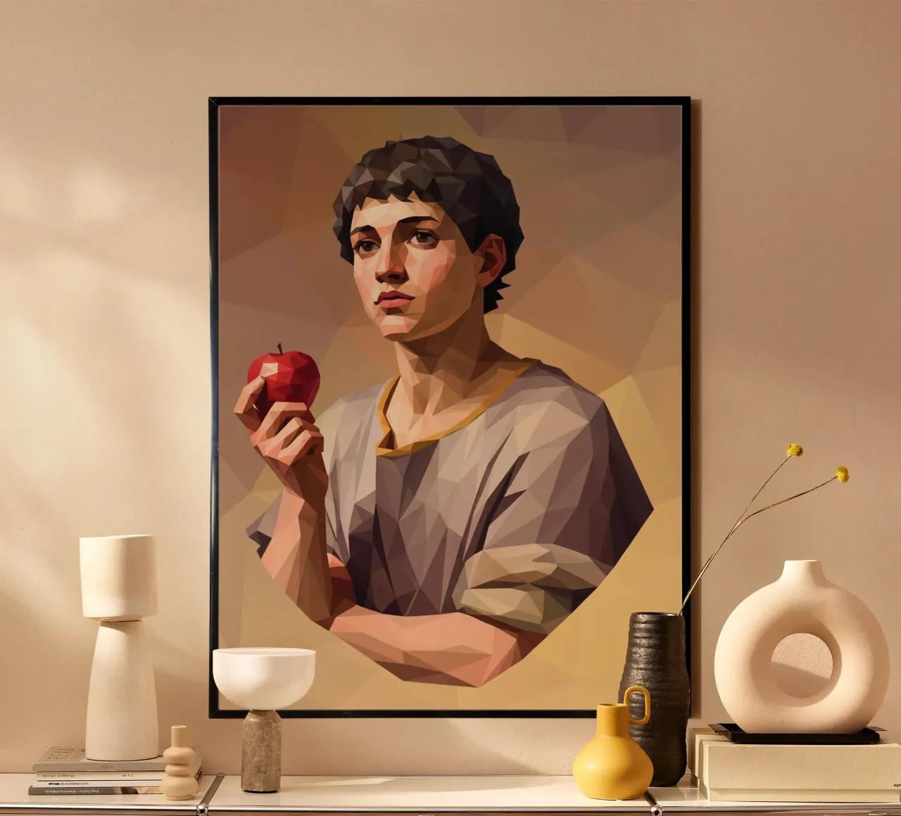Junger Mann mit einem Apfel Lowpoly Hahnemühle von Low Profile