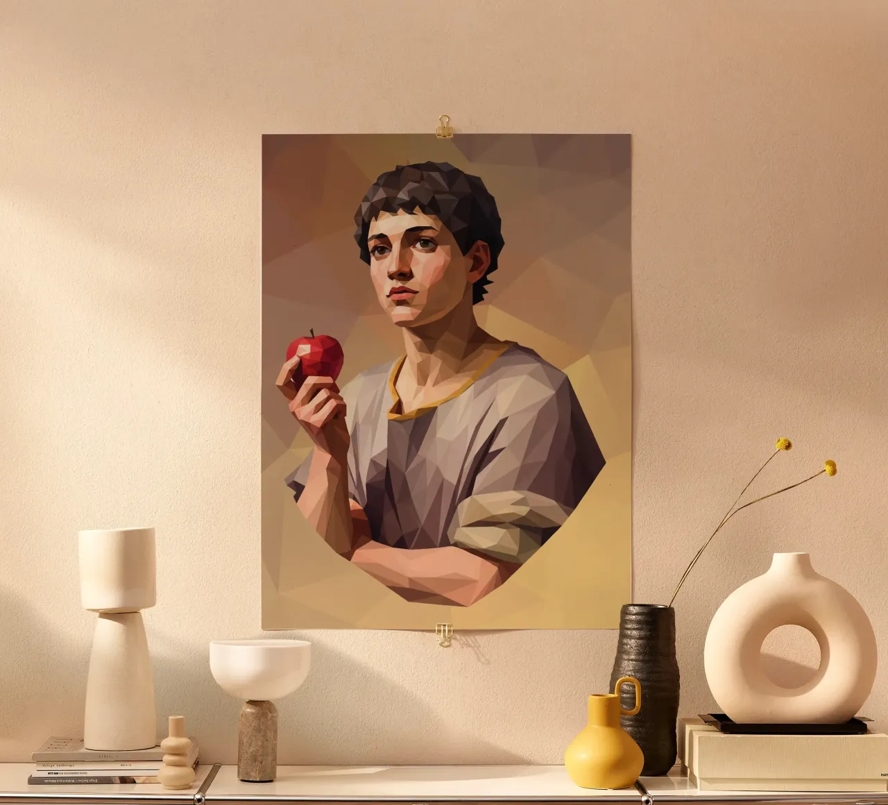 Junger Mann mit einem Apfel Lowpoly Hahnemühle von Low Profile