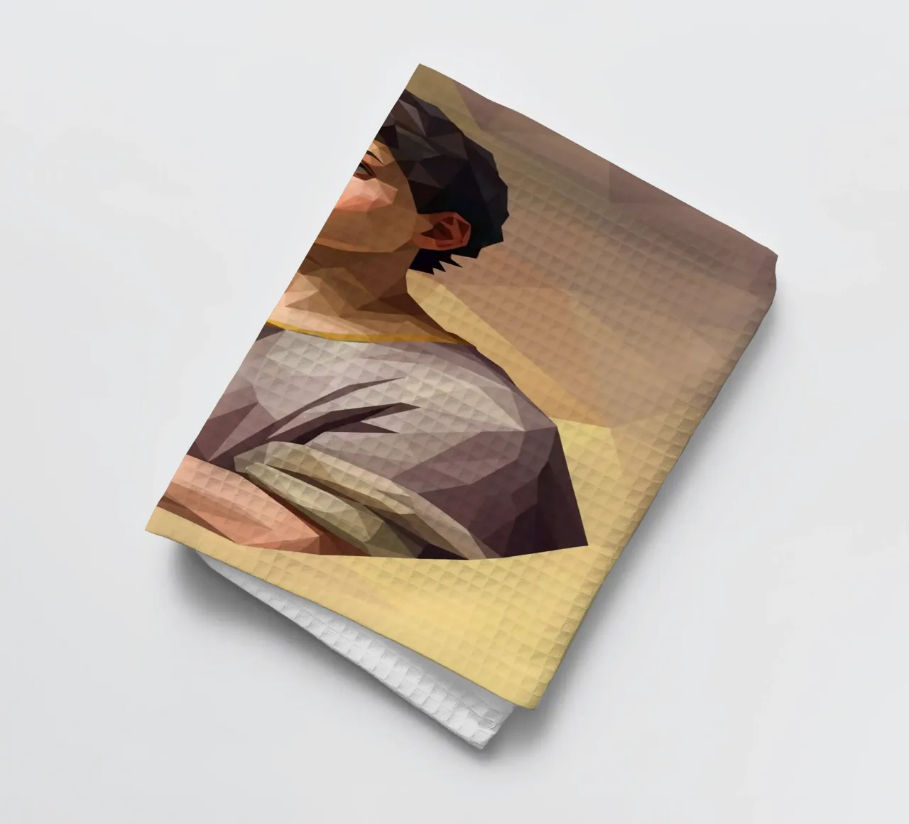Junger Mann mit einem Apfel Lowpoly Geschirrtuch von Low Profile