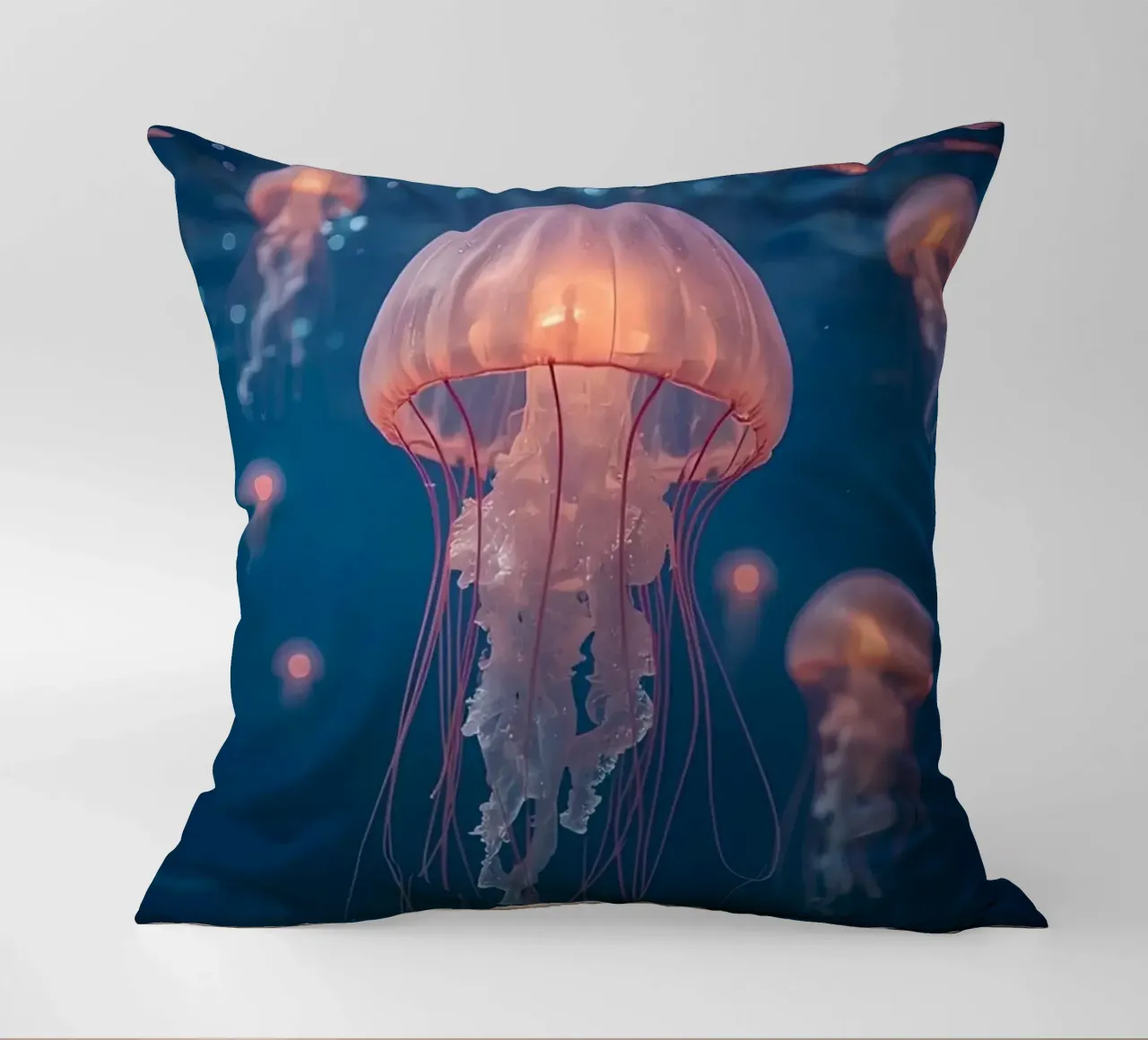 Meduse in acqua blu scuro cuscino da DesignDoodle