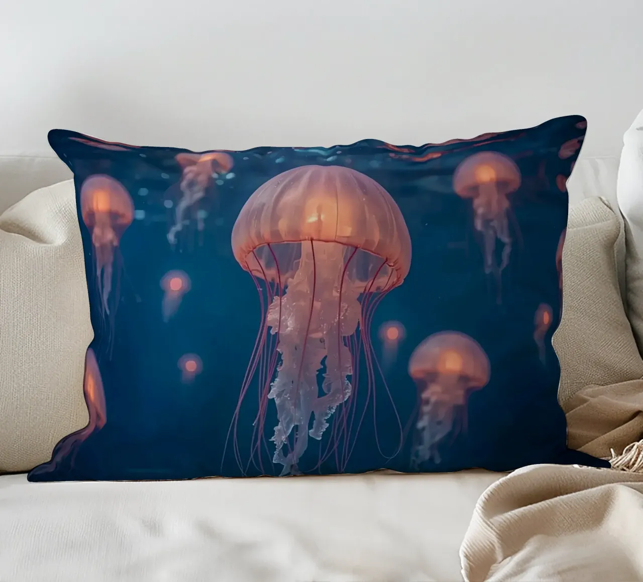 Meduse in acqua blu scuro cuscino da DesignDoodle