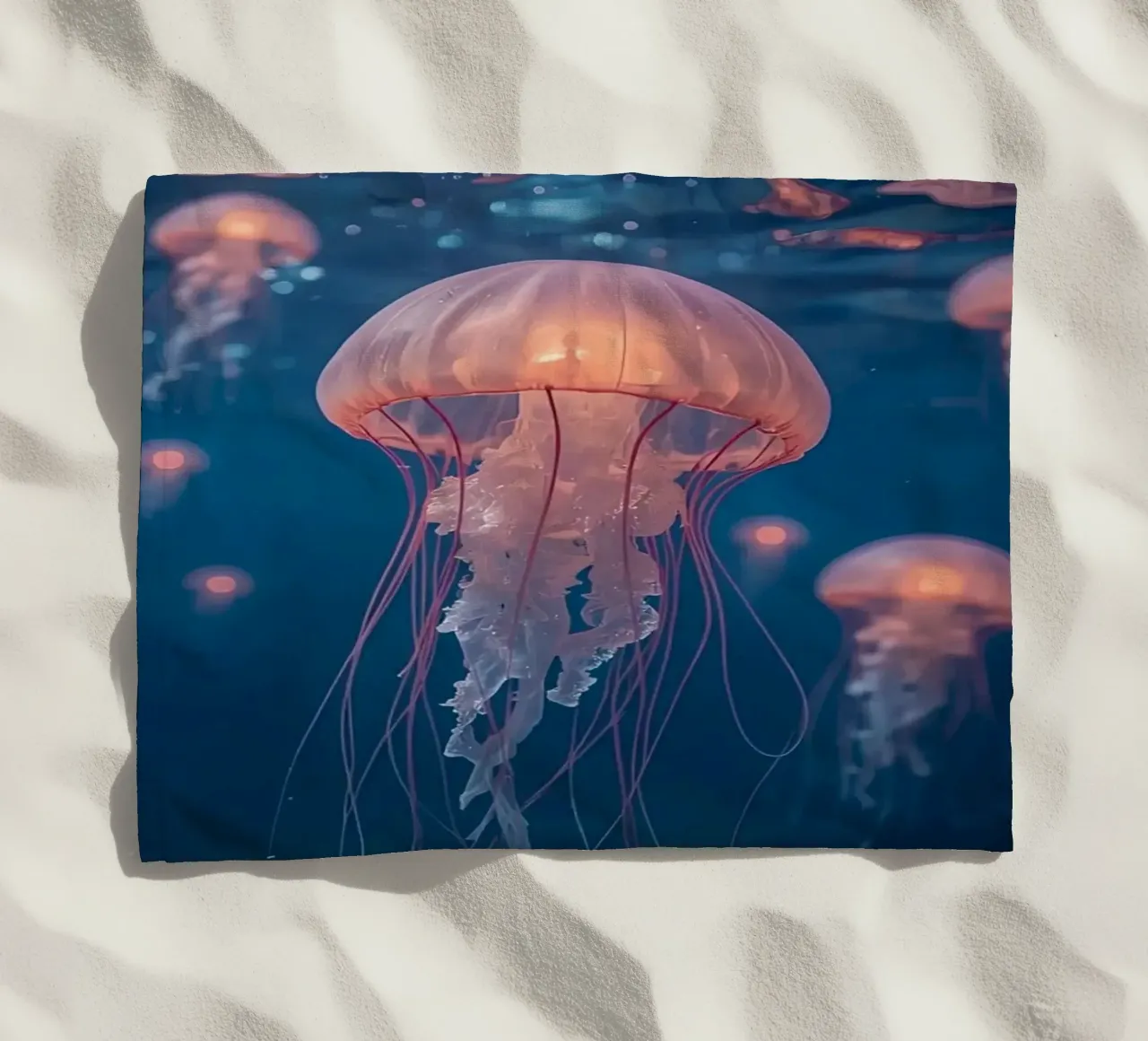 Meduse in acqua blu scuro telo mare da DesignDoodle