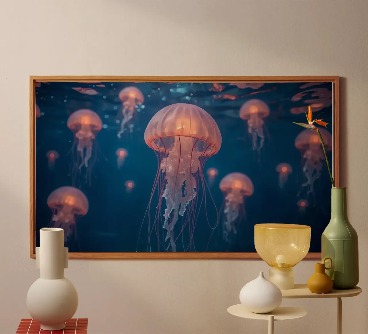 Meduse in acqua blu scuro alluminio dibond da DesignDoodle