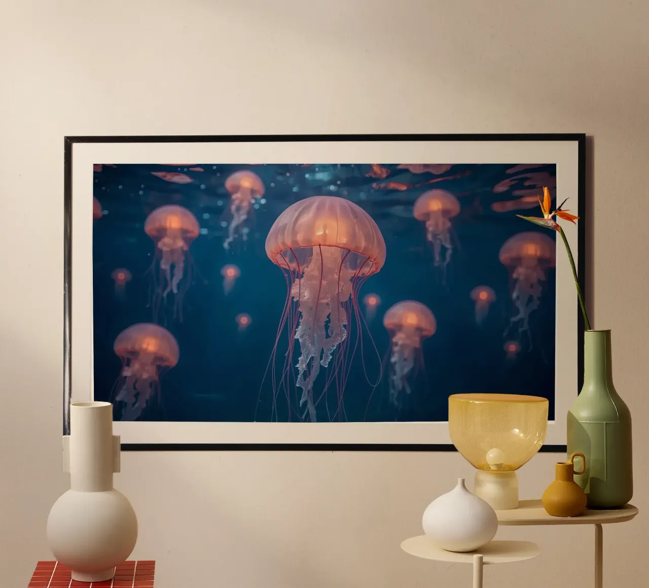 Jellyfish in Dark Blue Water hahnemühle by DesignDoodle