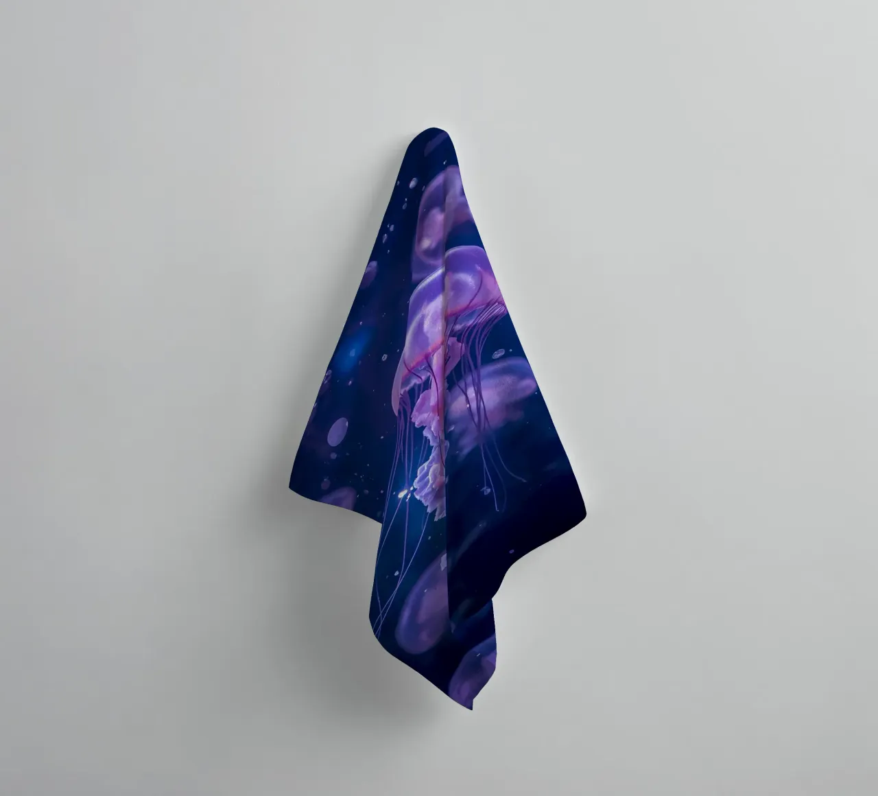 Jellyfish in Deep Blue Water towel by DesignDoodle