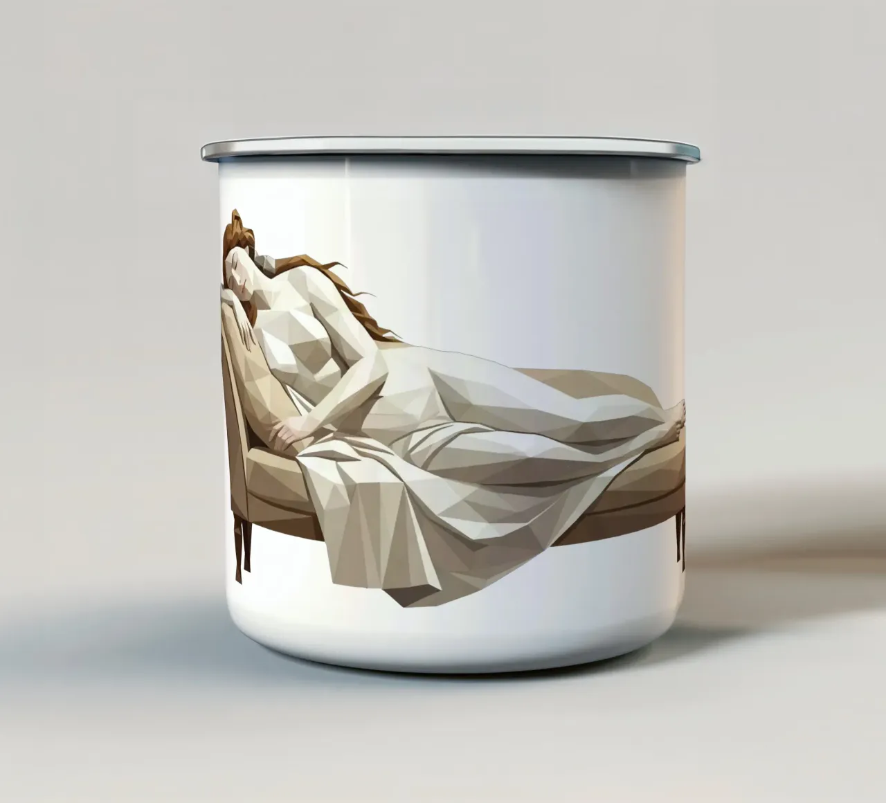 Venere che dorme sul divano Lowpoly tazza in smalto da Low Profile