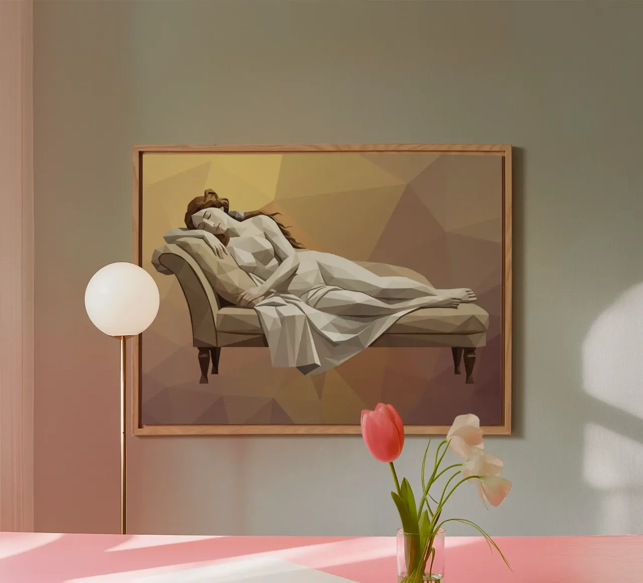 Venere che dorme sul divano Lowpoly alluminio dibond da Low Profile