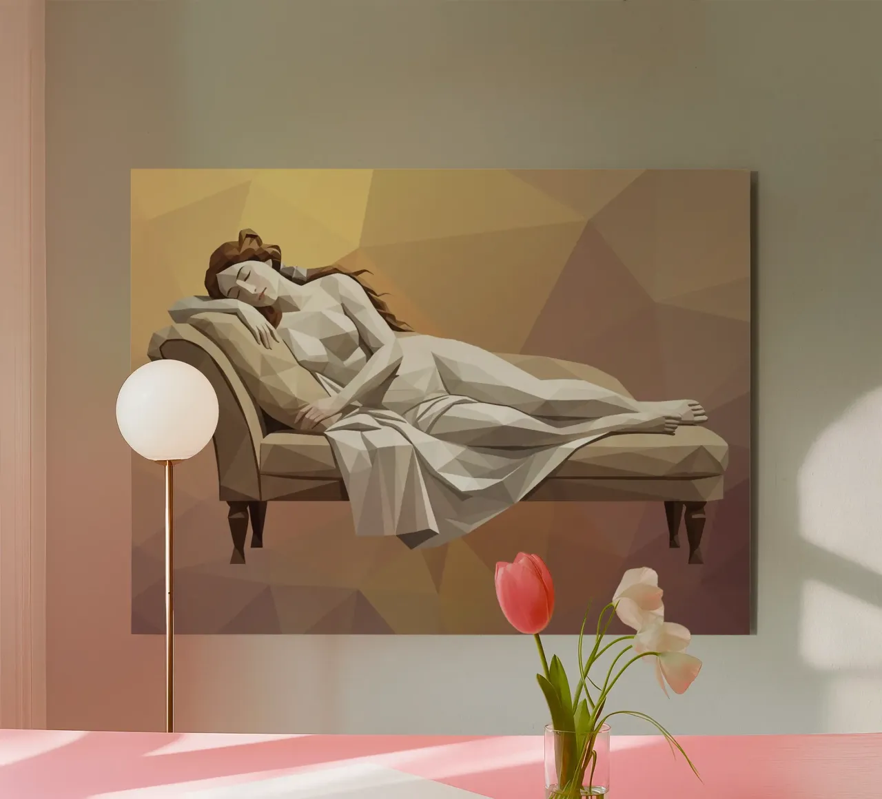 Venere che dorme sul divano Lowpoly alluminio dibond da Low Profile