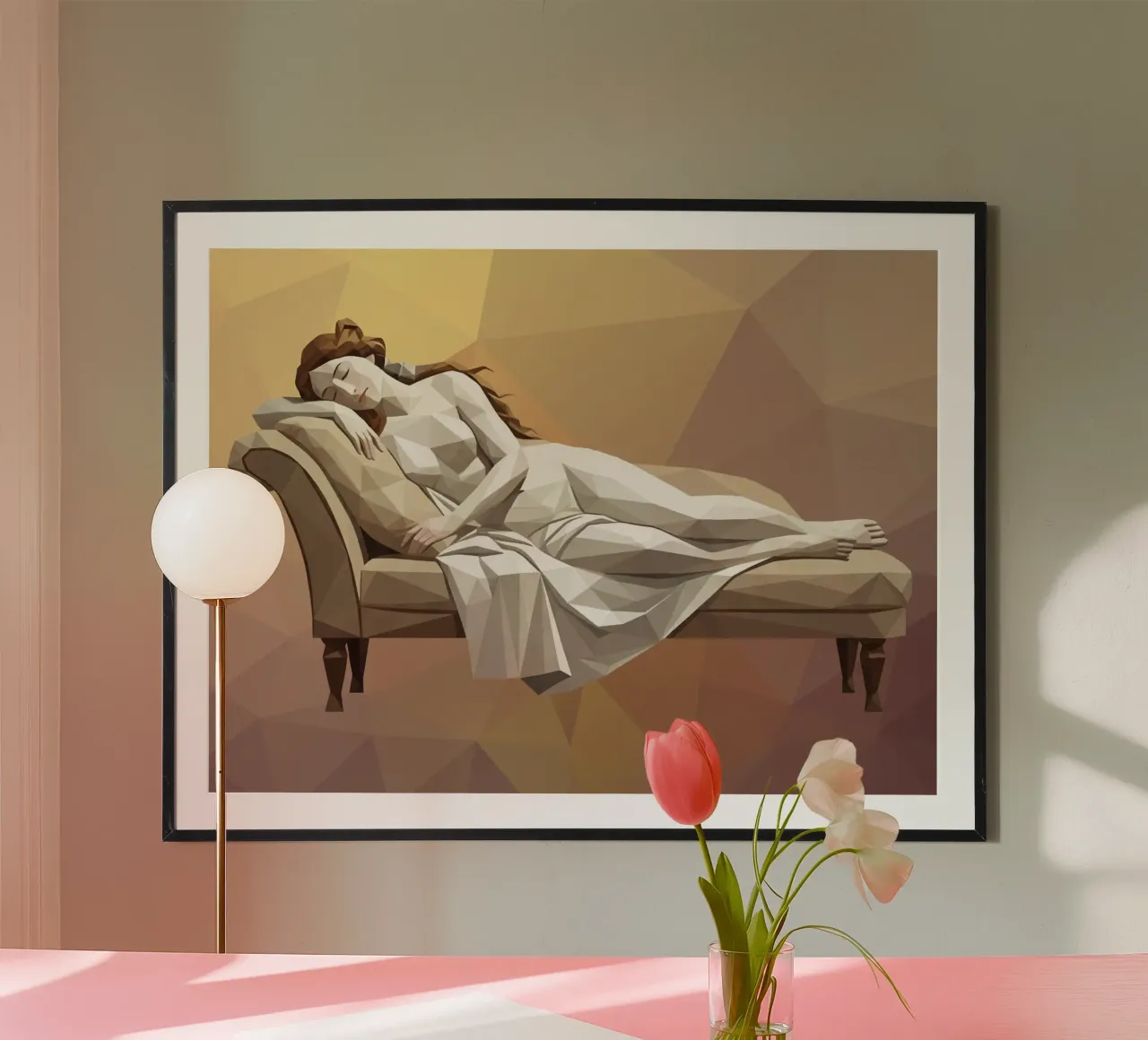 Venere che dorme sul divano Lowpoly carta hahnemühle da Low Profile