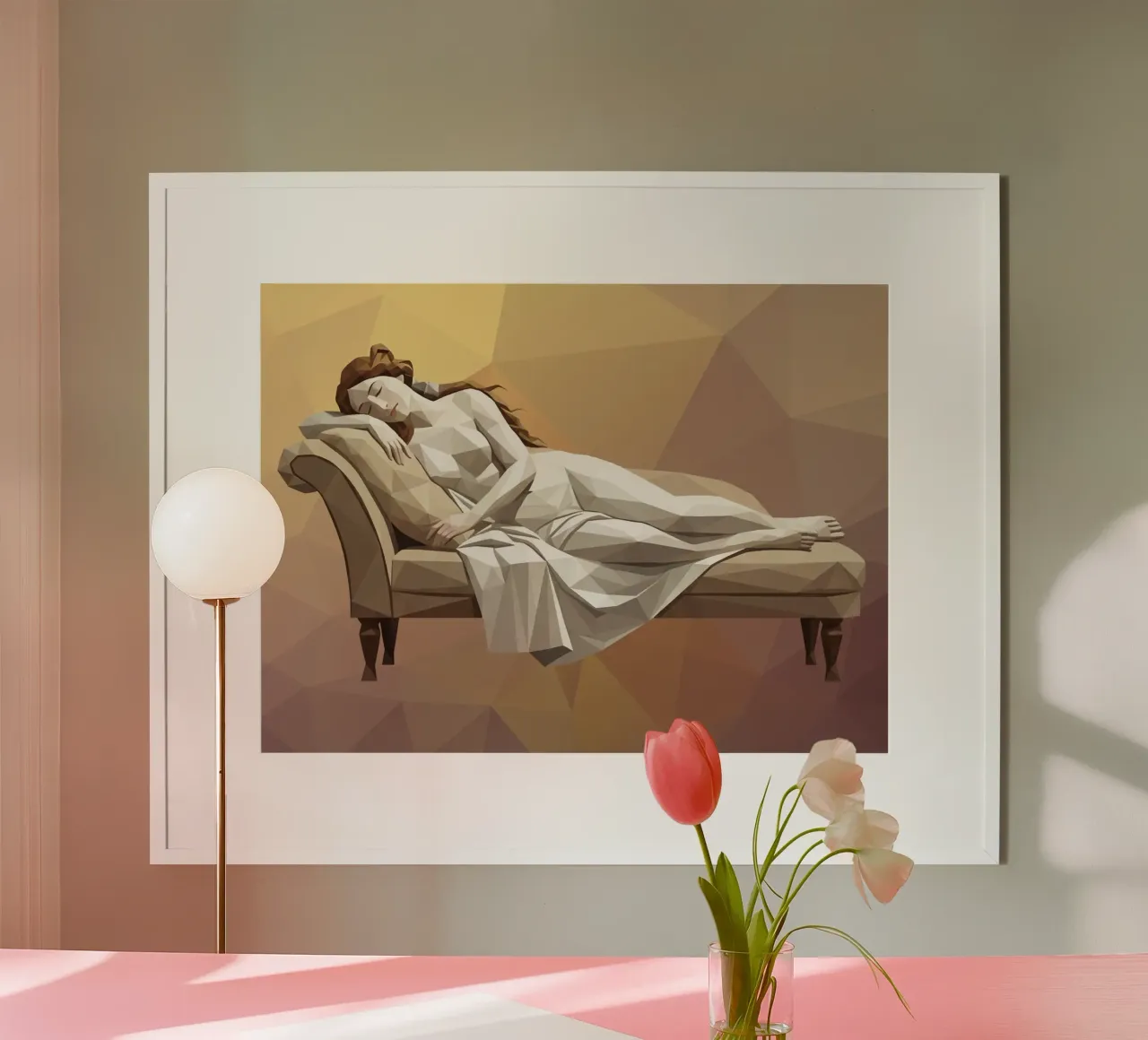 Venere che dorme sul divano Lowpoly carta hahnemühle da Low Profile