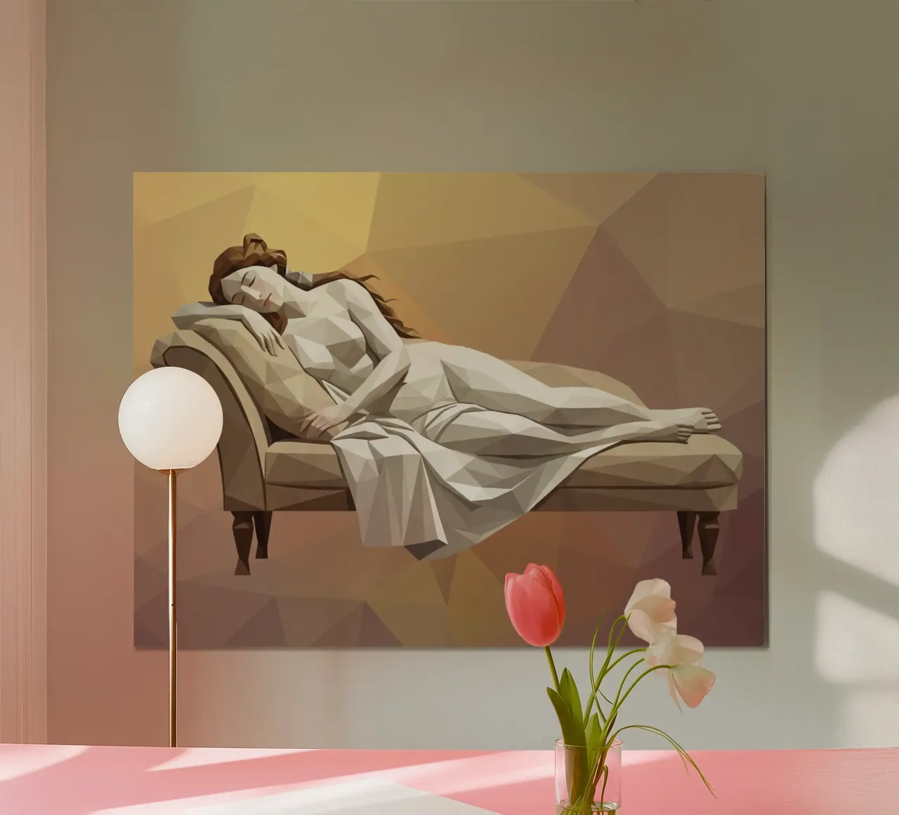 Venere che dorme sul divano Lowpoly carta hahnemühle da Low Profile