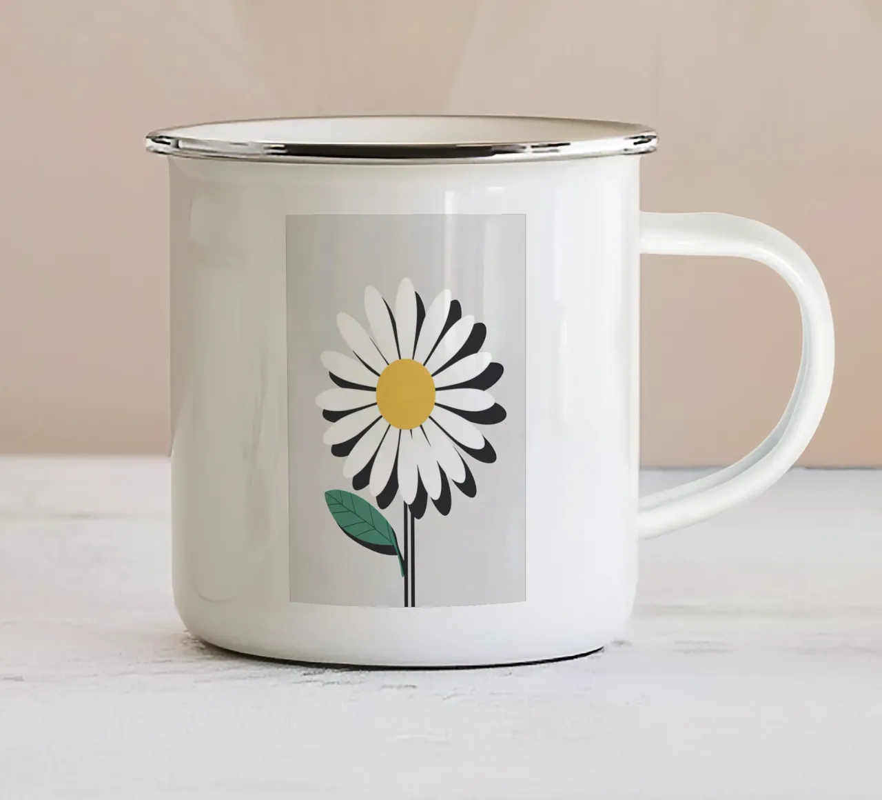 Singolo fiore astratto di margherita tazza in smalto da Botanical Gallery