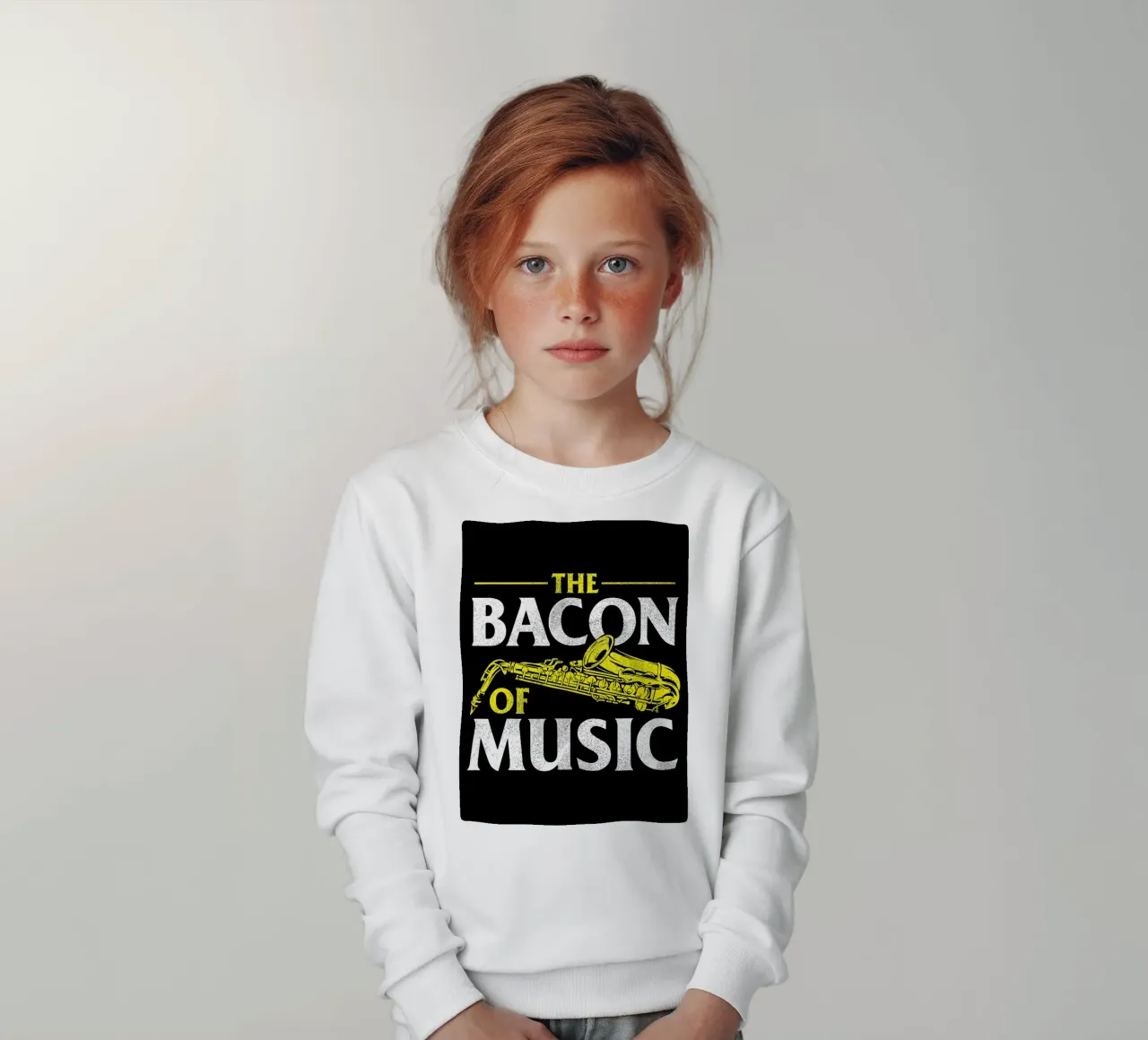Il sassofono di Bacon of Music, Il sassofono di Bacon of Music - Saxofono felpa bambino da Kimberly Johnson