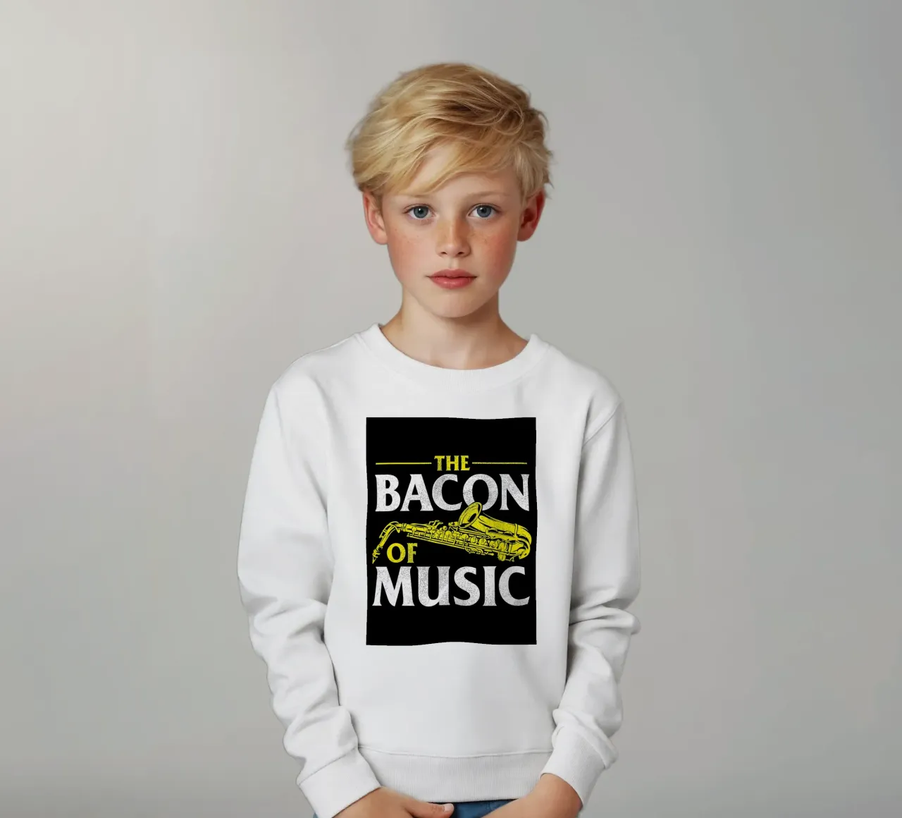 Il sassofono di Bacon of Music, Il sassofono di Bacon of Music - Saxofono felpa bambino da Kimberly Johnson