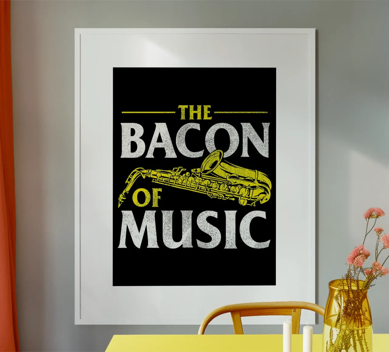Il sassofono di Bacon of Music, Il sassofono di Bacon of Music - Saxofono carta hahnemühle da Kimberly Johnson