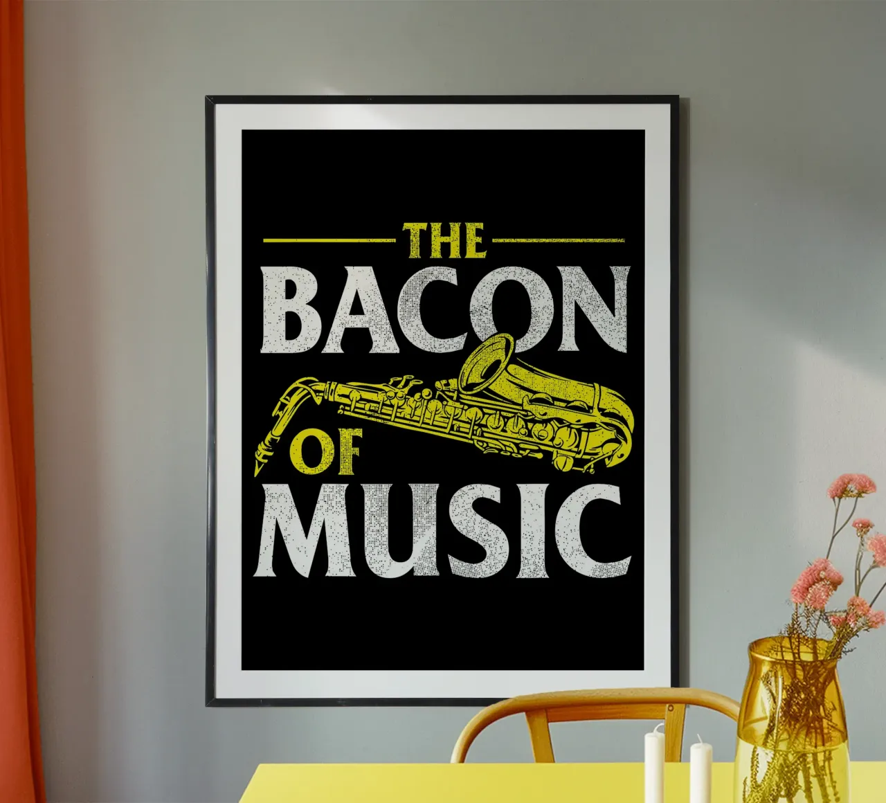 Il sassofono di Bacon of Music, Il sassofono di Bacon of Music - Saxofono carta hahnemühle da Kimberly Johnson