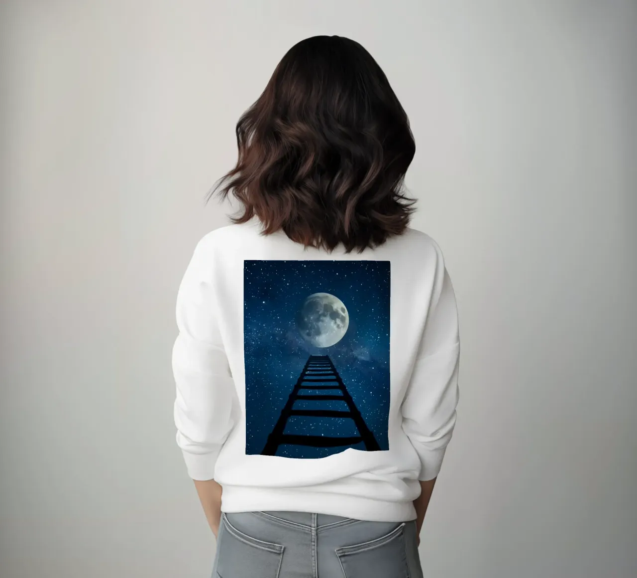 Ladder to the Moon in Starry Sky sweatshirt by DesignDoodle