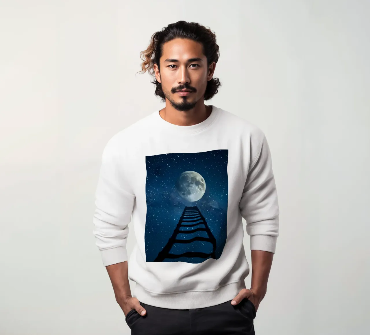Ladder to the Moon in Starry Sky sweatshirt by DesignDoodle
