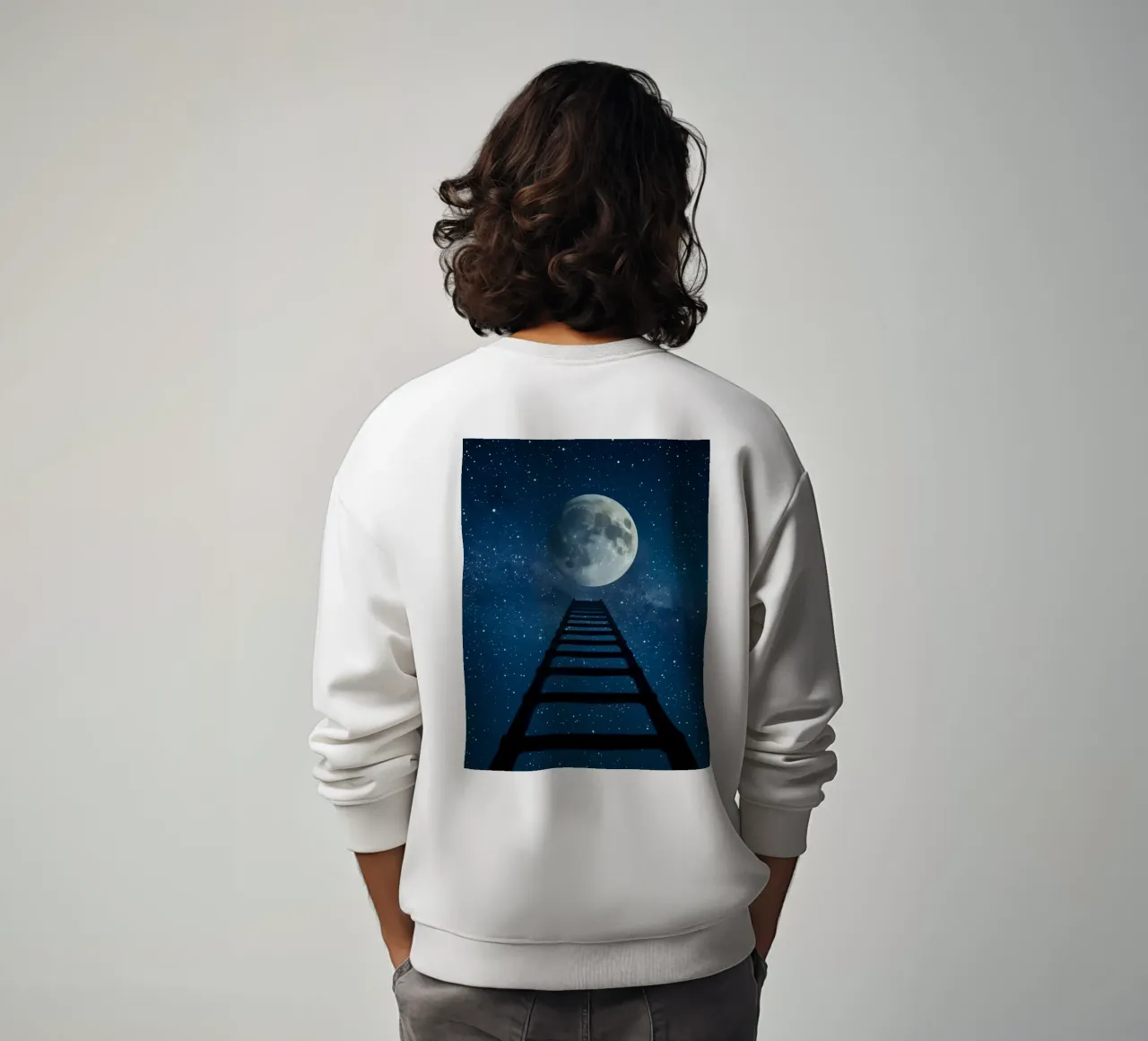 Ladder to the Moon in Starry Sky sweatshirt by DesignDoodle