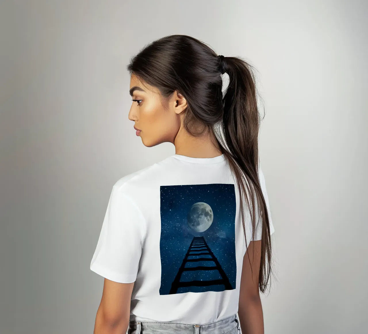 Scala per la luna nel cielo stellato t-shirt da DesignDoodle