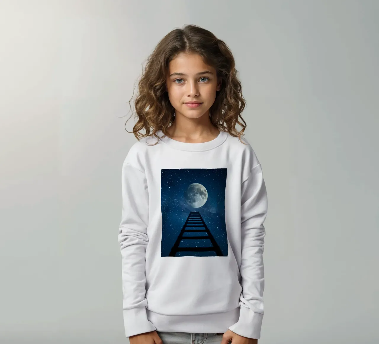 Scala per la luna nel cielo stellato felpa bambino da DesignDoodle